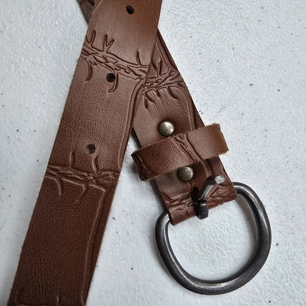 Vintage Brown Vine Barbed Wire Design Leather Belt Womens M 29-30" Boho Cowgirl